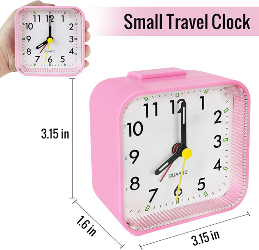 Lamisola Small Pink Kids Desk Alarm Clock, Analog Travel Battery Operated Clock,Quieter Bedside Clocks for Girls' Bedrooms Bathroom Living Room Kitchen Shelf Clocks