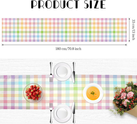 Easter Linen Buffalo Check Plaid Table Runner, Pink Blue Yellow Grid Tablecloth Spring Holiday Dining Table Decoration for Farmhouse Home Room Kitchen Table Easter Party Supplies (13 * 72 Inch)
