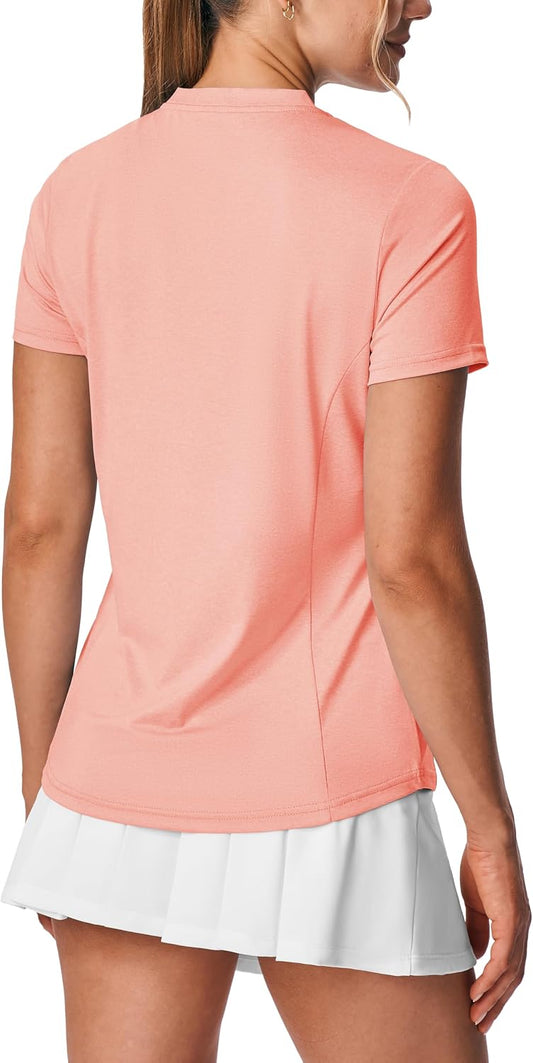 BGOWATU Women's Short Sleeve Golf Tennis Polo Shirts 1/4 Zip Collarless Casual Work Tops Sun Shirt Dry Fit