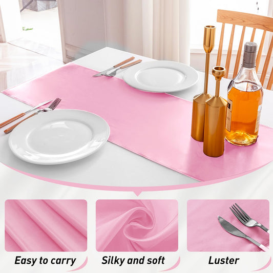 10 Pack Satin Table Runner 12 X 108 Inch Silk Table Runner for Party,Wedding, Birthday, Banquets,Decoration(Pink)