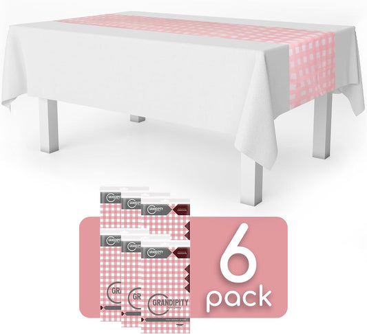 Pink Checkered Gingham 6 Pack Premium Disposable Plastic Table Runner 14 x 108 Inch. Table Runner for Dinner Parties & Events by Grandipity