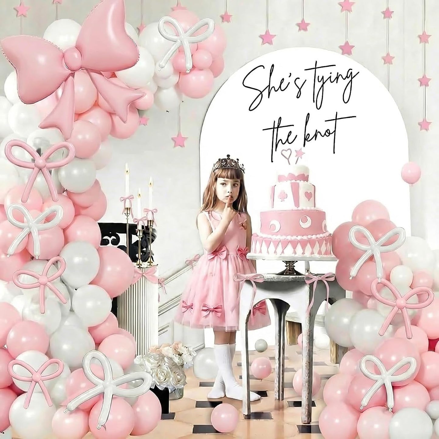 She’s Tying The Knot Bridal Shower - Pink Bow Bachelorette Party Decorations, She’s Tying The Knot Bridal Shower Decorations, Bride to Be Decorations, Pink Bow Balloon Arch Kit for Bachelorette Party