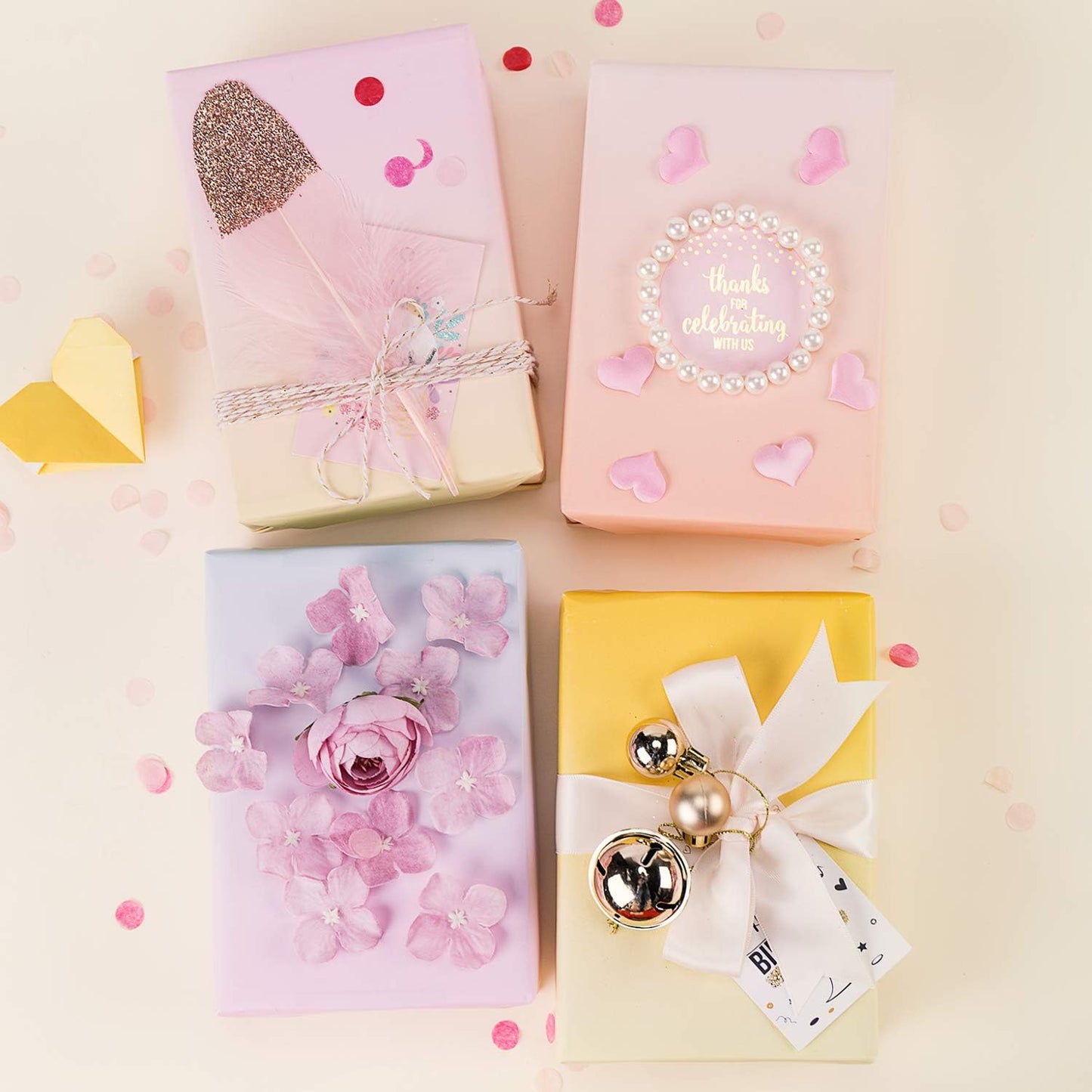 WRAPAHOLIC Gradient Birthday Wrapping Paper Roll - Mini Roll - 17 Inch x 10 Feet - Light Pink - Yellow Wrapping Paper Perfect for Girls Boys Kids Birthday, Wedding, Holiday, Baby Shower Packing