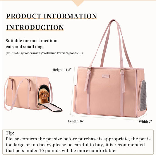 Lasaviin Fashion Dog Purse Pet Carrier Leather Bag for Small Dogs Cats Puppy, Portable Tote Bag Airline Approved Soft-Sided Carriers (Pink)