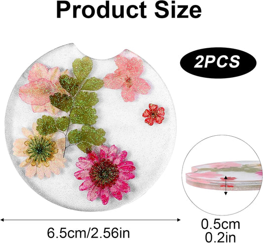2PCS Resin Coasters, Flower Pink Coaster for Women, Resin Transparent Pink Cup Holder Coaster for Cars, Suitable for Most Cars Cup Holders, Both Functional and Decorative, 2.56 Inch
