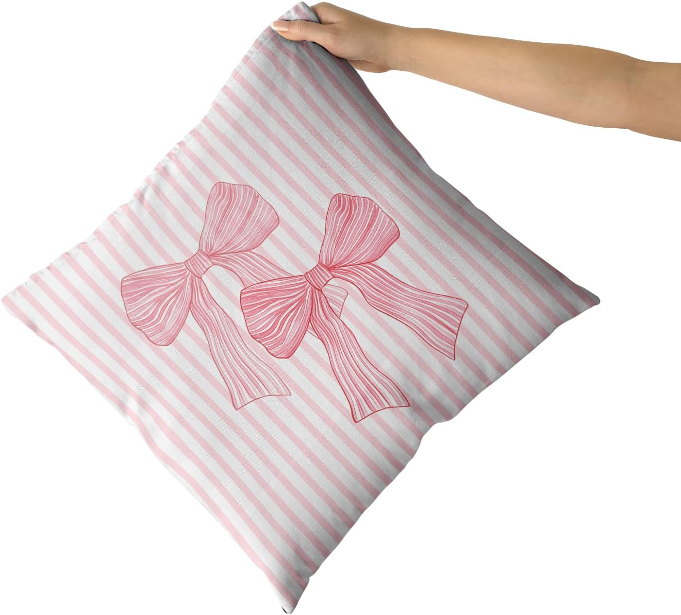 Giwawa Pink Bow Pillow Covers 18x18 Inch Set of 2 Pink and White Striped Pillowcase for Home Preppy Room Bedroom Sofa Decor, Double Sided Pattern