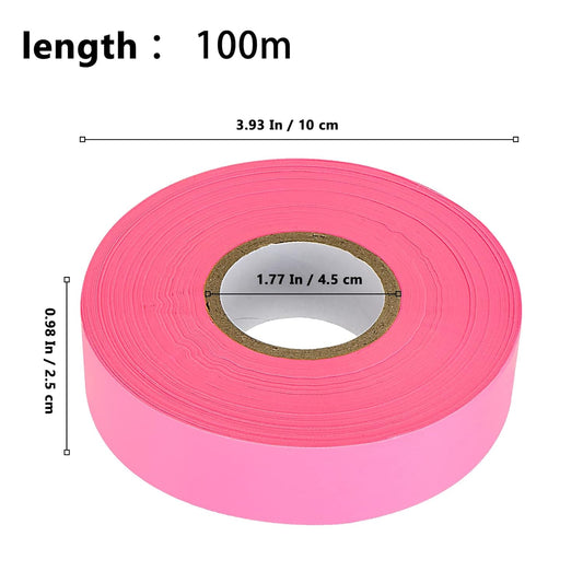 10 Pack 1" x 328' Pink Flagging Tape, Neon Marking Tape, Non-Adhesive Plastic Ribbon Tape Fluorescent Tape for Labeling, Tagging Boundaries