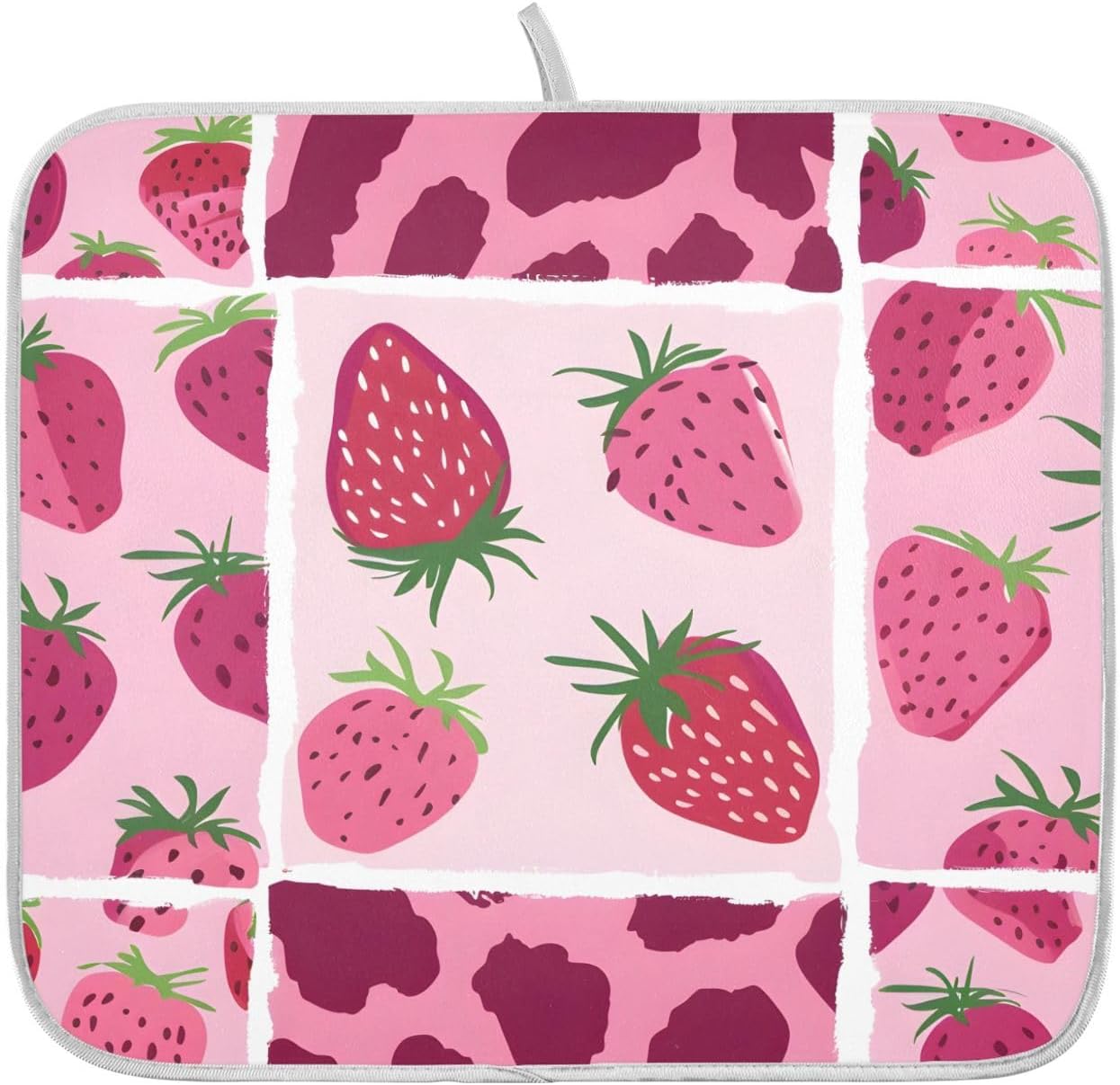 Strawberry Pink Leopard Pattern Dish Drying Mats for Kitchen Counter Mat 18x24 inch Microfiber Dish Drainer Mat Absorbent Draining Mat Rack Mat Dishes Pad