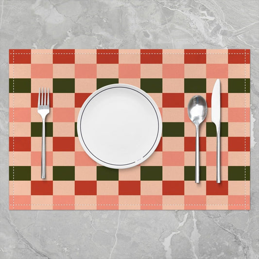 Checkered Geometric Placemats Set of 4 Pink Green Red Plaid Table Mats Decoration Checkerboard Modern Aesthetic Place Mat Decor 18"x12" Non-Slip Easy to Clean Washable Pink