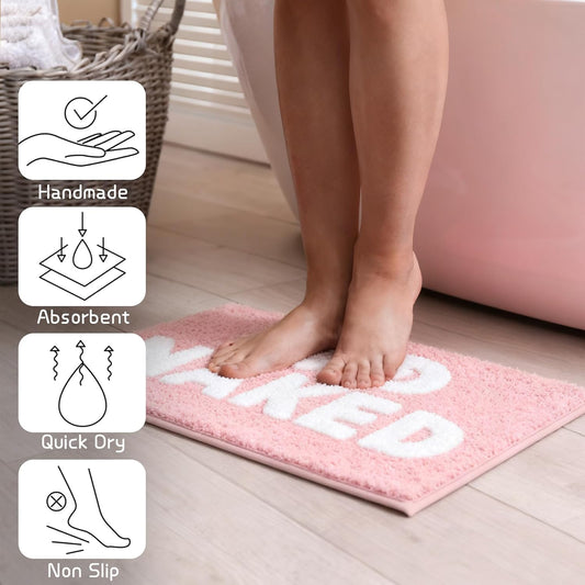 Get Naked Bath Mat Pink Bathroom Rugs Non Slip Washable Quick Dry Absorbent Funny Microfiber Small Bath Mat,17 * 24 Inch