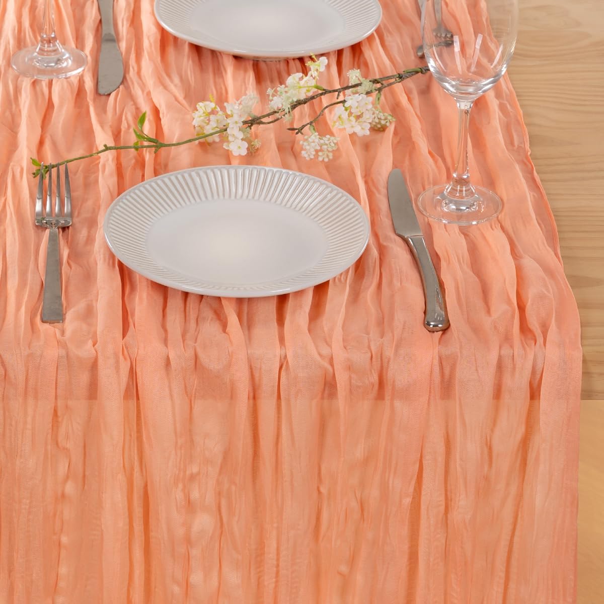 MLMC 3 Pack Peach Cheesecloth Table Runner 10ft Summer Rustic Gauze Cheese Cloth Table Runner 35x120 Inches for Wedding Bridal Baby Shower Party Decor