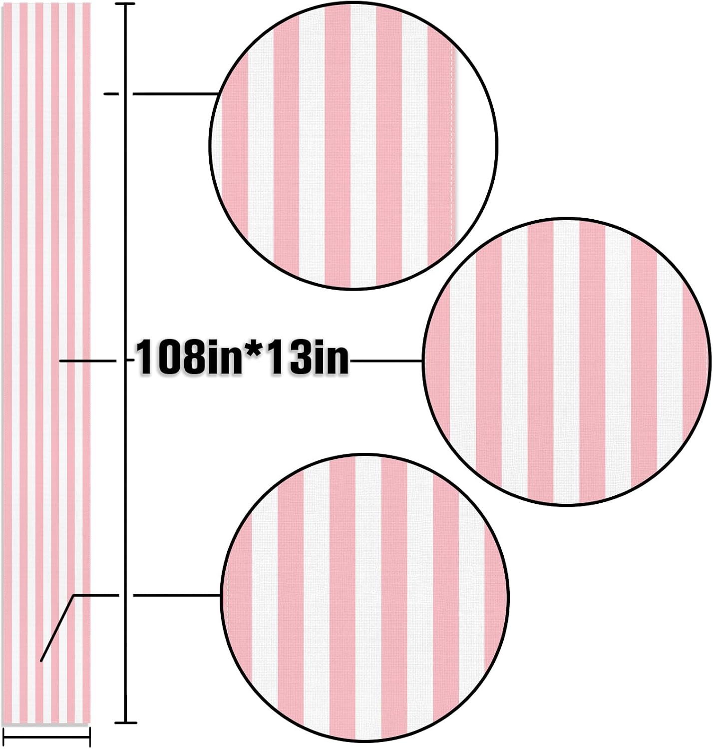 Pink and White Vertical Striped Table Runner Light Pink Birthday Party Decoration Baby Shower Dining Room Home Kitchen Table Decor (Pink, 13" x 108")