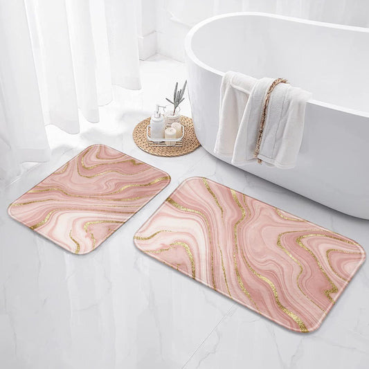 Britimes Marble Pink Bathroom Rug Set of 2, Washable Cover Floor Rug Carpets Floor Bath Mat Bathroom Decorations 16x24 and 20x32 Inches