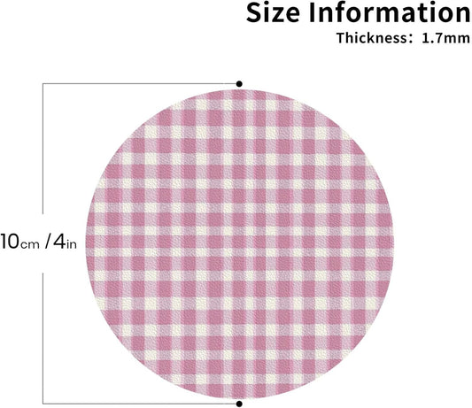 Pastel Pink Gingham (3) Pattern Leather Coasters for Drinks(4 Pack),Handmade Durable Drink Coasters Set for Tabletop Protection