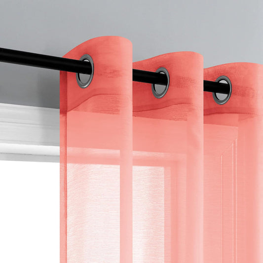 Mrs.Naturall Coral Curtains 84 Inch Length for Living Room 2 Panels Set Peach Colored Sheer Window Drapes for Living Room Salmon Color