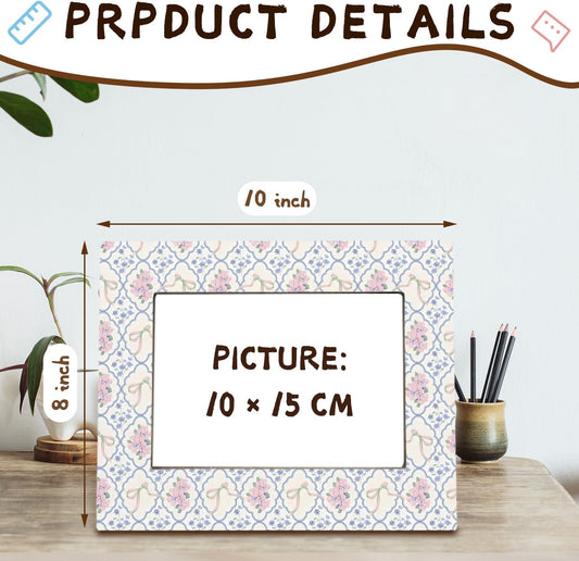 WHCHJ Coquette Floral 5x7 Picture Frame, Rustic Pink and Blue Flower Photo Frame, Vintage Grandmillennial Farmhouse Floral Wood Frames for Wall or Tabletop Display