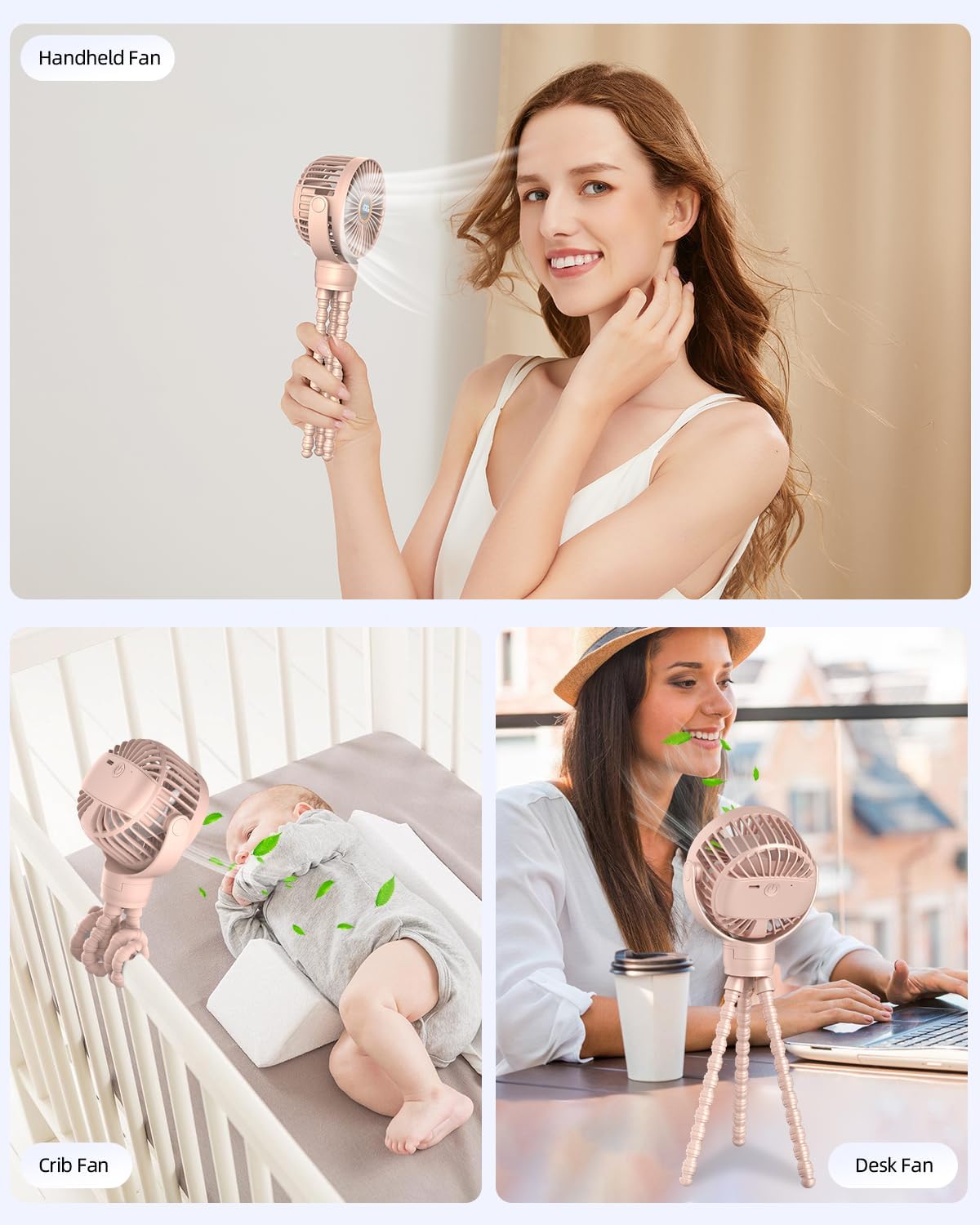 KIDEE Portable Stroller Fan, Personal Baby Fan Battery Operated, LED Display, Small Clip on Fans USB Rechargeable, Mini Desk Fans for Outdoor Travel Car Seat