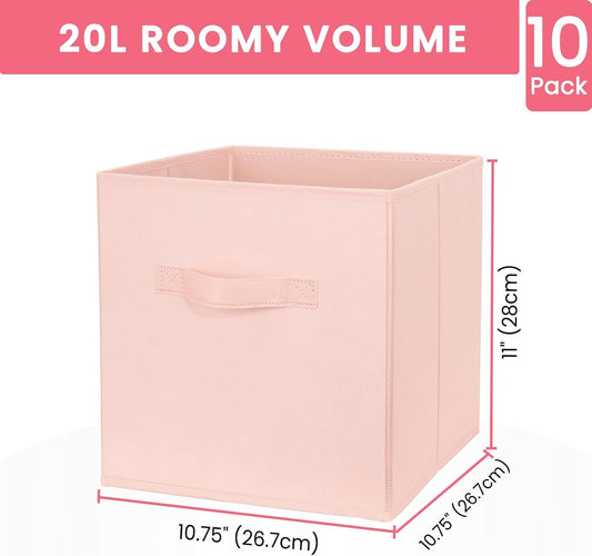 Criusia Storage Cubes- 11 Inch Cube Storage Bins for Organizing Shelves - Nursery Closet Organization Bins for Clothes Blanket - 10 Pack Collapsible Decorative Storage Box for Living Room (Pink)