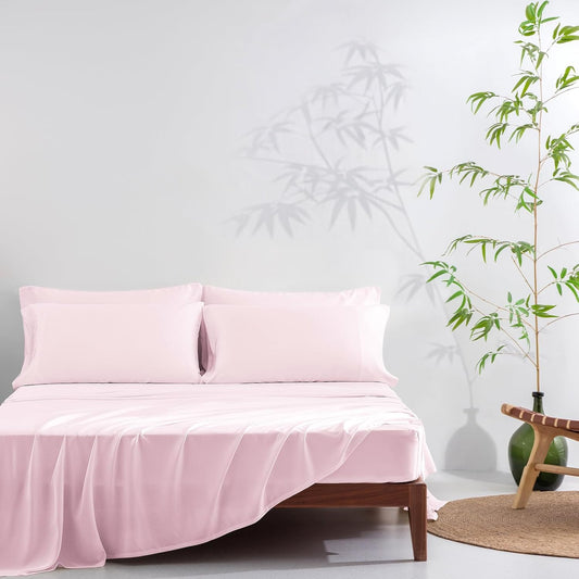 Queen 6 Pieces 100% Viscose Derived from Bamboo Sheet Set, Silky Smooth Soft Bedding with Deep Pocket UP to 16, Organic & Oeko-TEX Certified Cooling Bed Sheets, Peach Pink