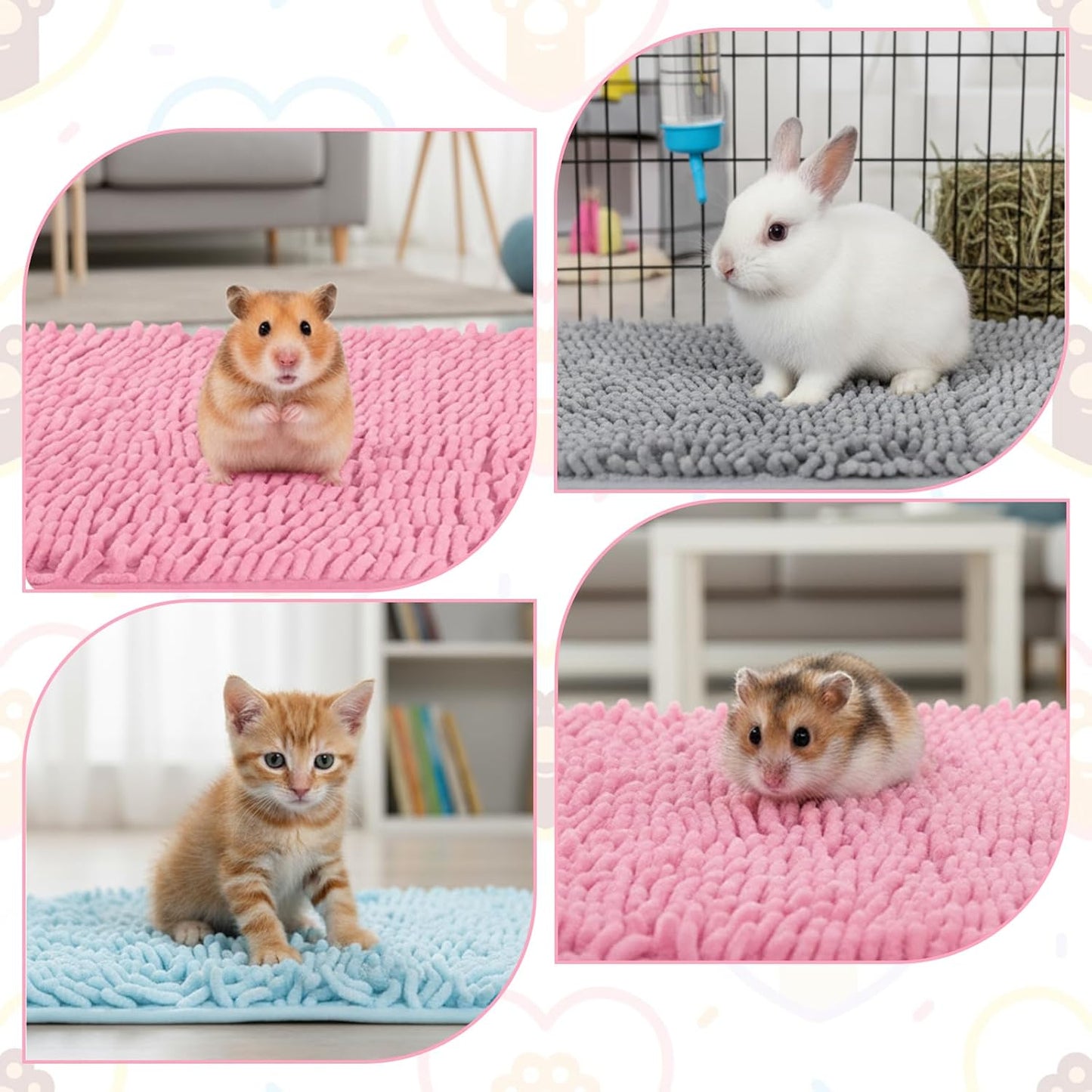 SHENLIU 8Pcs Guinea Pig Cage Liner 16x12 Inch Rabbit Cage Liner Bedding Reusable Guinea Pig Mat Pad Washable Training Pad Animal Sleeping Bedding Mat for Small Animals, Bunny (Gray, Green, Pink, Blue)