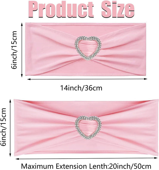 Light Pink Chair Sashes for Wedding 50Pcs Spandex Pink Sashes for Chairs Covers Stretch Chair Sashes Band with Heart Buckle Slider Wedding Sashes Bows for Banquet Party Decorations