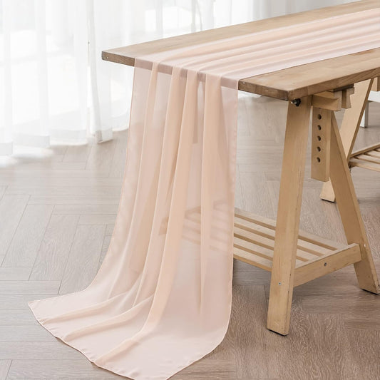 12Pack 10ft Chiffon Table Runner 29x120 Inch Sheer Romantic Table Runner for Wedding Birthday Party Bridal Shower Outdoor Decoration-Peach