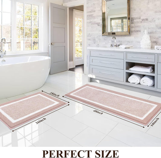 Pauwer Bathroom Rug Set, Non Slip Mats, Absorbent Shower Rugs for Tub & Floor, Machine Washable, Dusty Pink