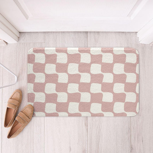 jejeloiu Checkered Grid Bathroom Rugs Microfiber 16"x24" Buffalo Plaid Bath Mats Non-Slip Pink White Bathroom Accessories Geometric Floor Doormats Soft Door Mat