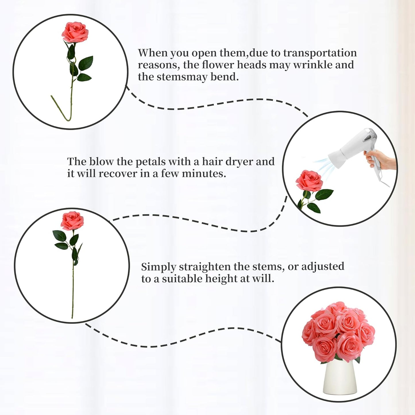 10 Pcs Peach Rose Artificial Flower, Faux Silk Flowers With Long Stems, Fake Roses Bulk Bouquet for Decoration Valentine's Day Centerpieces Proposal Bridal Bouquets Shower Party Home Floral Decor