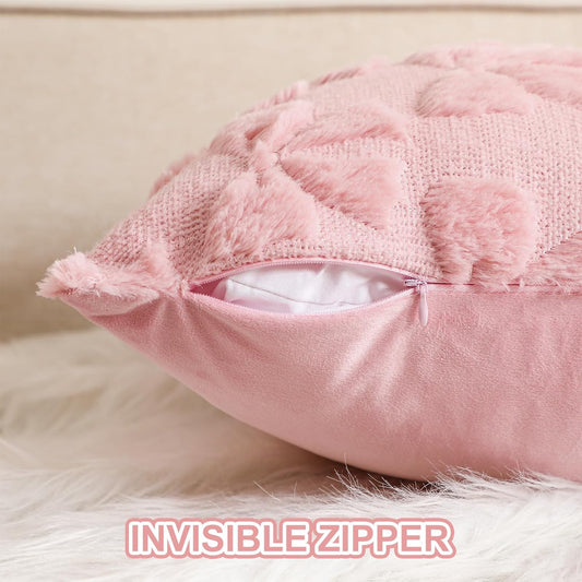 Mixweer Dark Pink Bow Pillow Covers Set of 2 Preppy Room Decor Coquette Cute Spring Summer Decorative Faux Fur Soft Bowknot Stuff Fluffy Plush Aesthetic Pillowcase for Bed Sofa Couch (18 x 18 Inch)