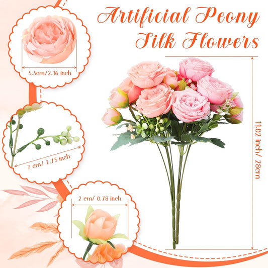 Geosar 8 Bundles Artificial Peonies Flowers Fake Silk Peony Bouquet Faux Peonies Flowers Bulk for Decoration Vase Floral Arrangements Wedding Party Table (Peach Pink,Light Pink)