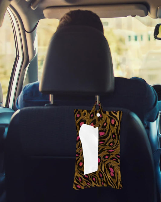 Tissues Box Cover Brown Pink Leopard Print Tissue Holder with Hanging Linen Organizer Dispenser Animal Skin Fur Tissues Box Covers Rectangle for Bathroom Toilet Car Office Kitchen Tabletop Decor 4 PCS