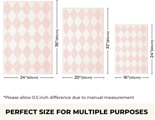 GRANNY SAYS Diamond Bathroom Rugs, 16" x 24", Non-Slip Bath Mats for Bathroom, Plush Shag Absorbent Microfiber Ultra Soft Bath Mat, Cute Washable Rug for Tub, Shower, Bedroom, Pink