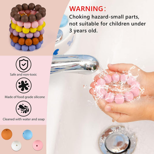 ASTARON 100 Pcs 15mm Silicone Beads for Keychain Making, Peach-Pink Black Leopard Silicone Round Beads Bulk for Bracelets Pens Crafts Supplies