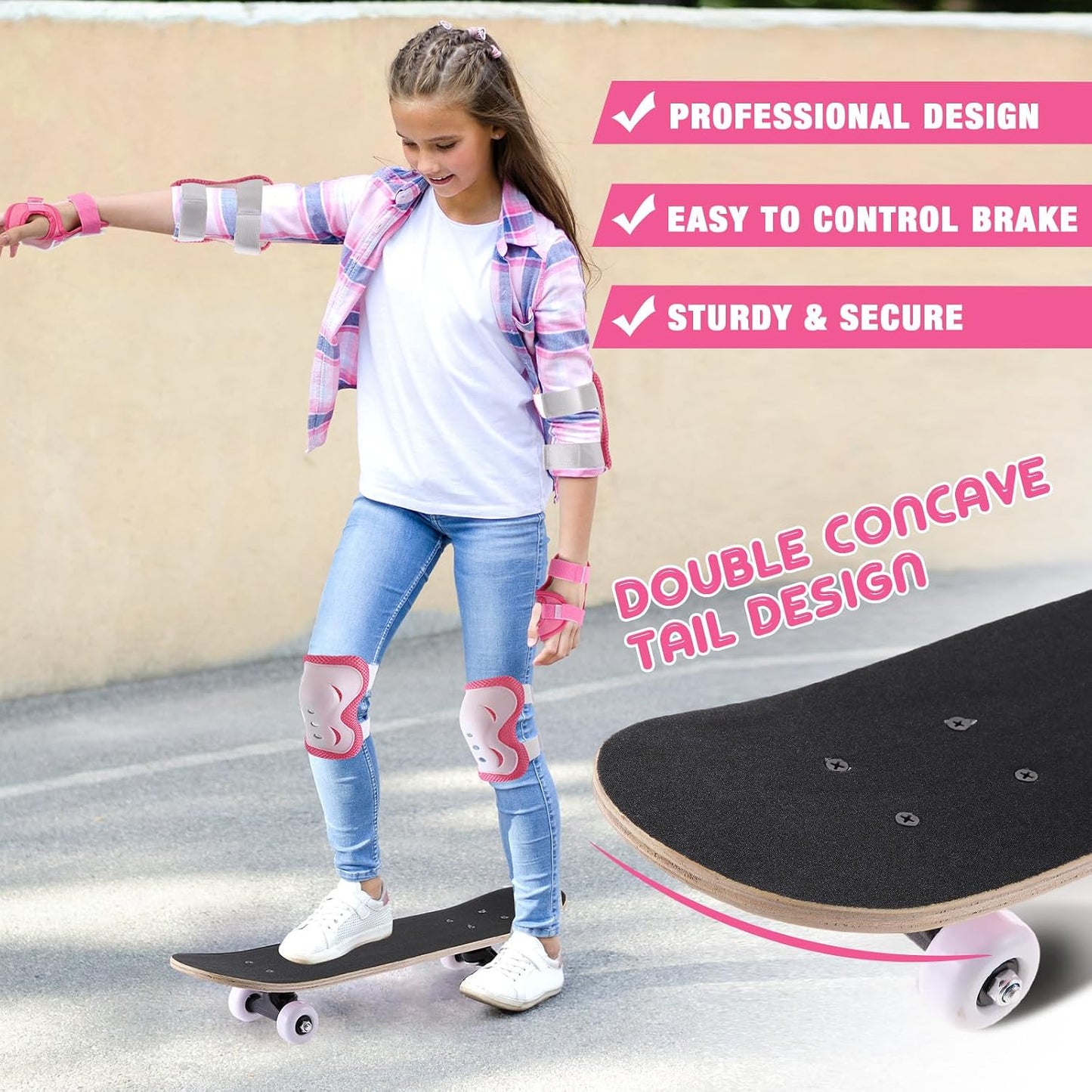Honoson 7 Pcs Skateboard for Toddlers Beginners Knee Elbow Pads Wrist Guards Gear Set