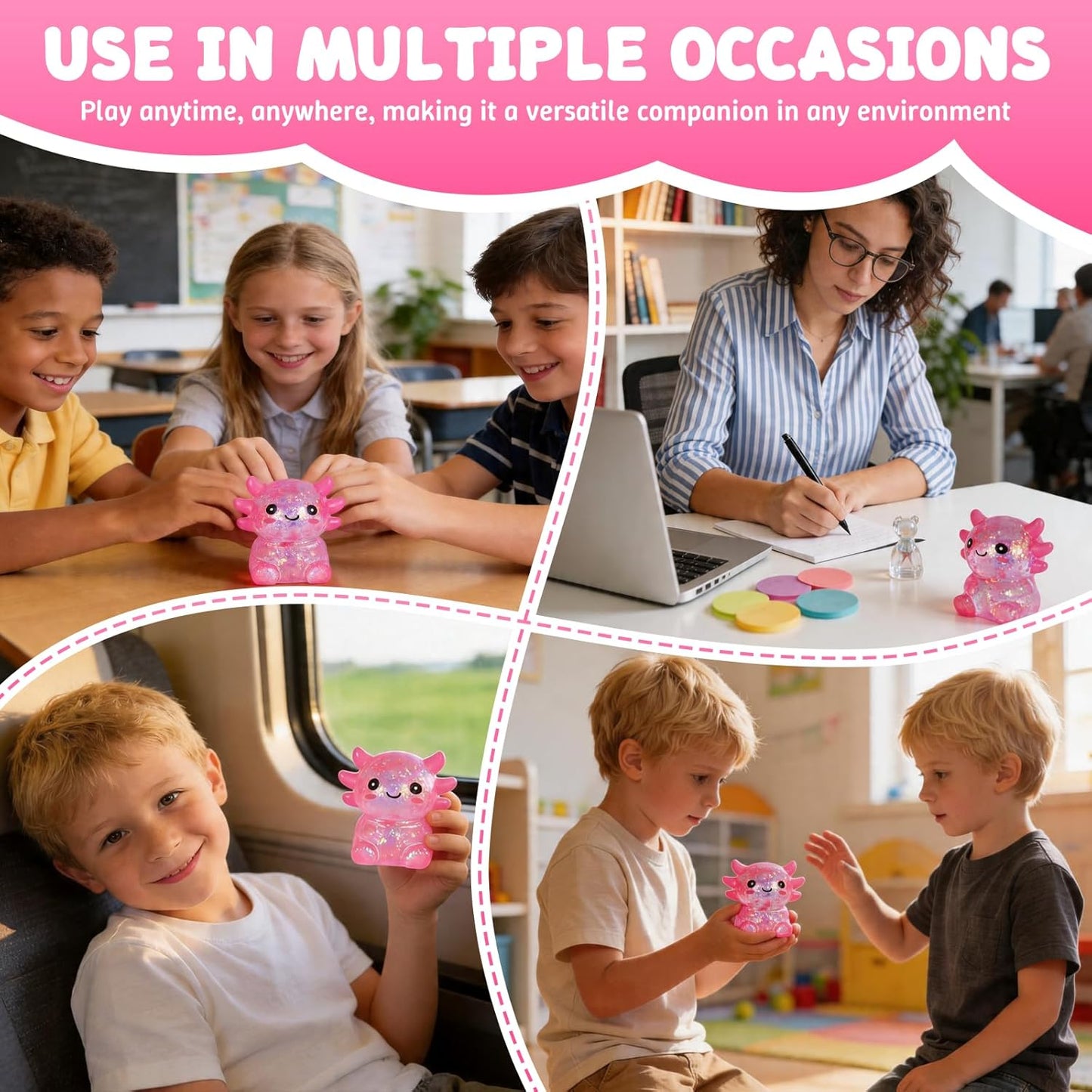Squishy Toys Axolotl Squeeze Toy, Soft Sensory Squishy Toys for Stress Relief and Autism Support, Slow Rising Handheld Squishy Toys for Boys Girls Age 3+ (Pink)
