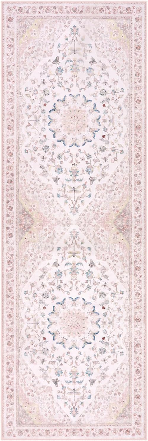 Moynesa Washable 2x6 Pink Hallway Runner Rug, Cute Girl Floral Print Runner for Home Decor, Foldable Low Pile Soft Non-Slip Floor Mat for Kids Playroom Nursery Entryway Kitchen
