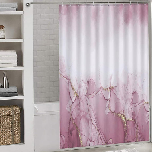 Pink Shower Curtain Modern Abstract Marble Luxury Gold Ink Texture Art Print Waterproof Bath Curtain for Bathroom Decor with 12 Hooks 66x72 Inch