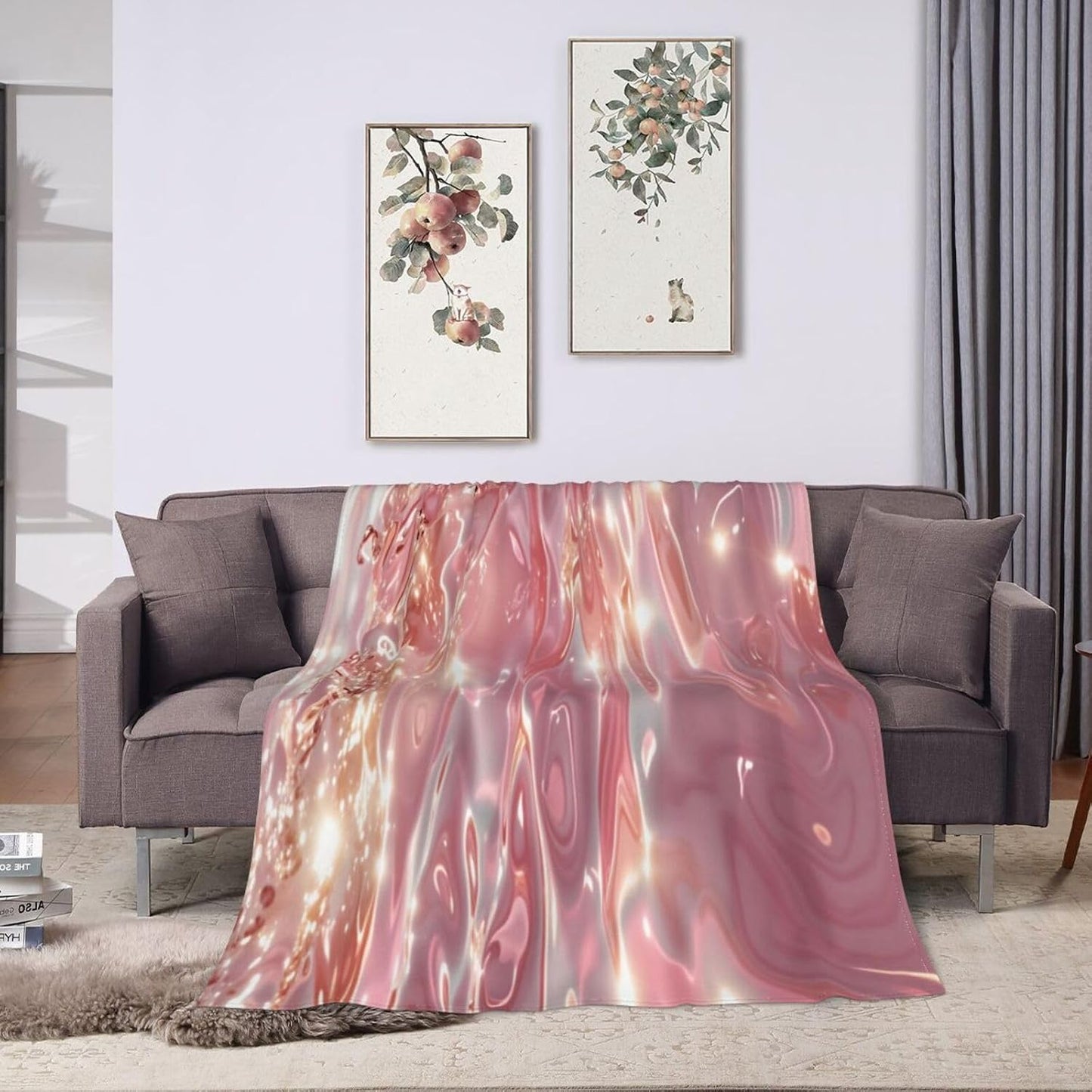 Pink Shiny Water Ripples Throw Blanket 80"X60" All Season Cover Ultra Soft Fleece Fuzzy Fannel Blankets for Couch,Bed Living Room Travel & Home Decor