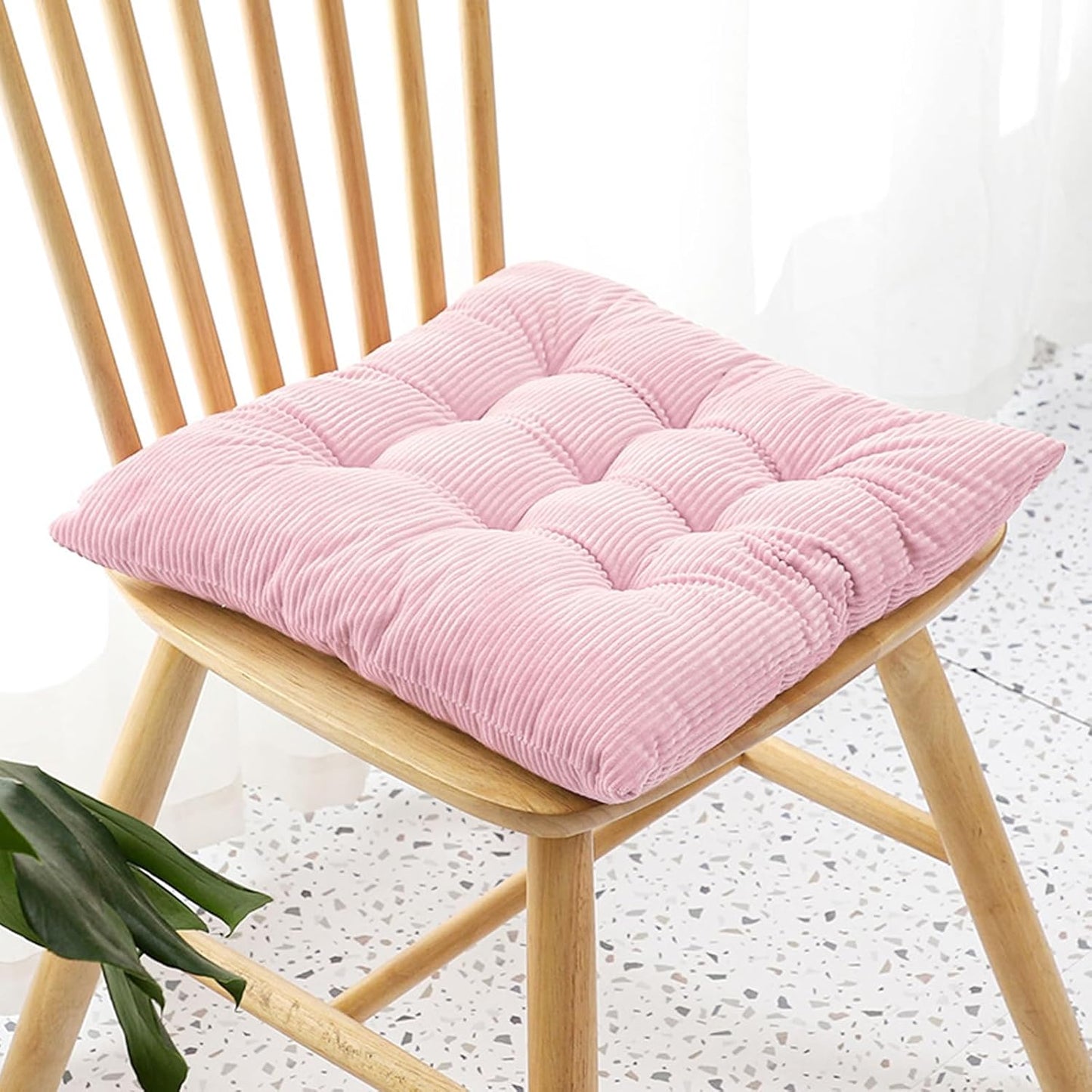 4Pack Chair Cushions for Dining Chairs 15.7"X15.7" Corduroy Chair Pads with Ties Indoor Non-Slip Square Seat Cushion for Kitchen Office Chairs Computer Desk Seat Pad, Pink