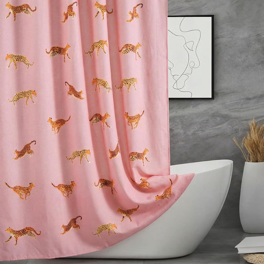 Mindsoft Leopard Shower Curtain for Bathroom 72 x 72 Inch Pink Tropical Animal Print Cotton Curtain with 12 Metal Hooks Waterproof Bathroom Decoration for Home Cheetah Trendy Style Bath Accessories