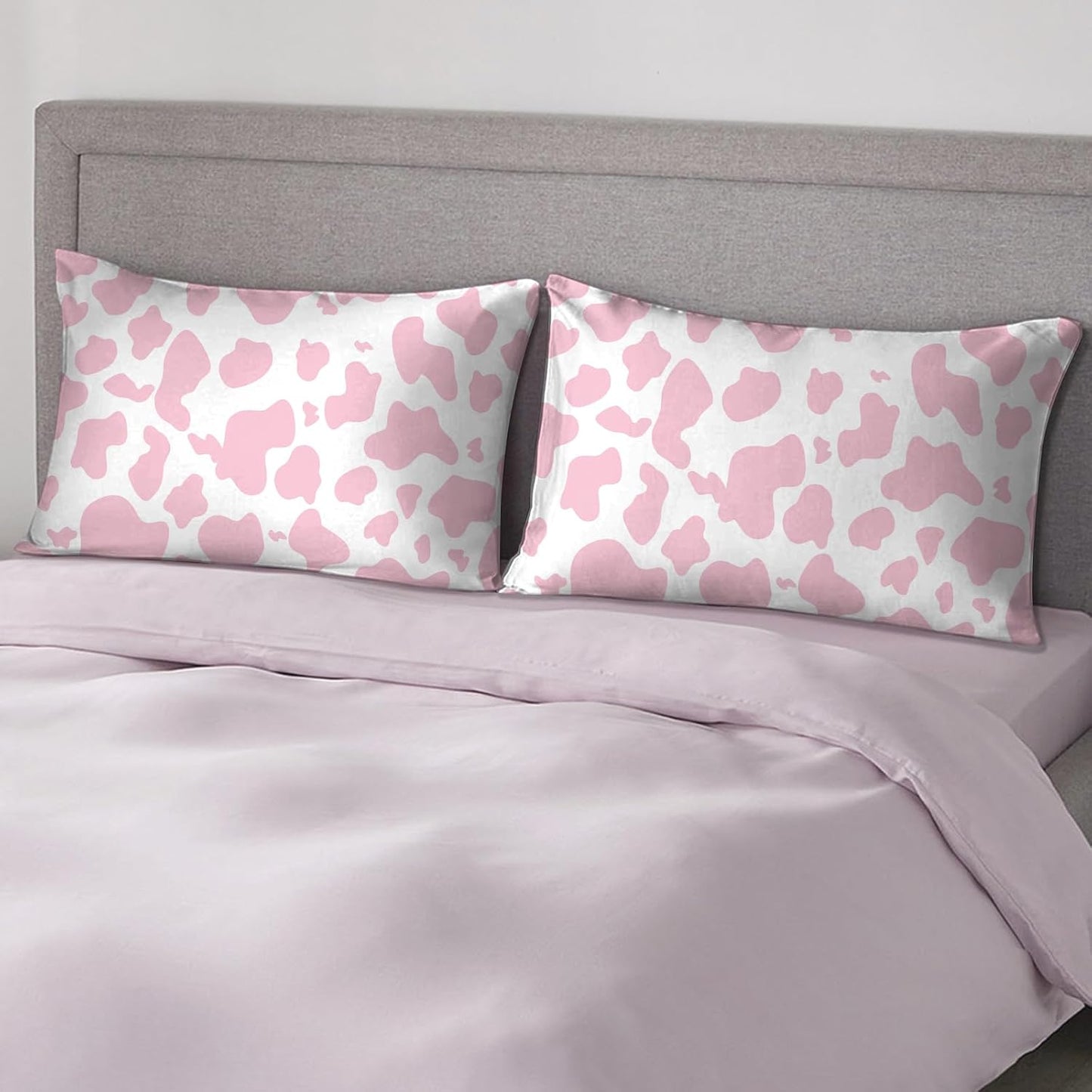 Microfiber Pillowcase 2PCS Set with Hidden Zipper,Soft and Comfortable Fabric Pillow Cases,Lightweight and Breathable,Easy to Clean (L35-Pink-Cow)