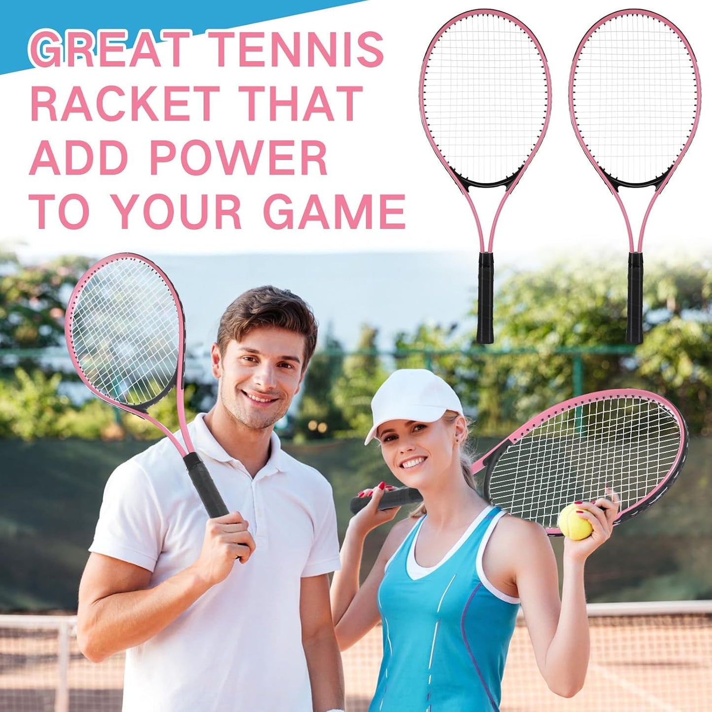4 Pcs Tennis Rackets for Adult Recreational 4 Players 27" Tennis Racquet Lightweight Tennis Racket with 3 Tennis Balls for Training Beginners with Overgrips Carry Bag