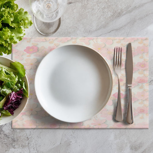 Batmerry Pink Cherry Blossom Placemats, Light Pink Delicate Floral Washable Linen Table Mats for Kitchen Table Double Insulation Decor Dining Set Indoor Outdoor 12X18 in Set of 4