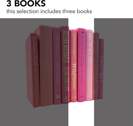 Decorative Accent for Home Decor – Real Books by Color® Interior Styling Piece for Bookshelf, Coffee Table, Design Display (Set of 3, Pink)