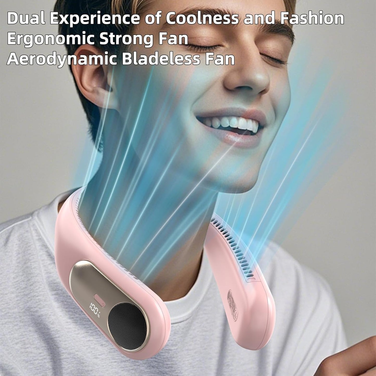 Portable Neck Fan, Personal Wearable Bladeless Fan for Outdoor Indoor, LED Display, 360° Cooling, 4-Speeds, 6000mAh USB Rechargeable, Birthday Gifts for Men Women Dad Mom (Pink)