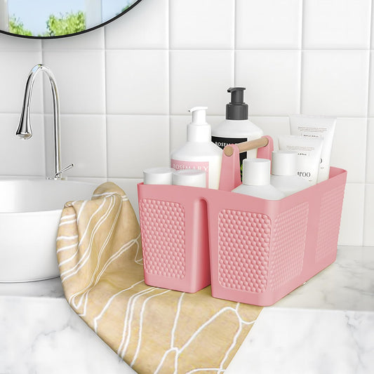 Shower Caddy Portable and Cleaning Caddy Organizer for Bathroom, Kitchen, Toiletries Storage ,Caddy organizer with handle, Rust-Resistant, Durable Material (Pink, 9.36" L×7.73" W×7.24" H)