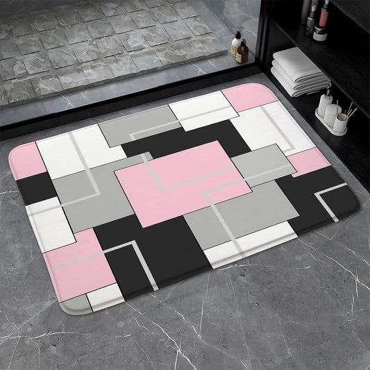Bathroom Rugs Abstract Geometric Gray Black and White Geometry Mid Century Patchwork Contemporary Fashion Simple Home Pink Bath Mat Bedroom Kitchen Toilet Floor Doormat 24x47