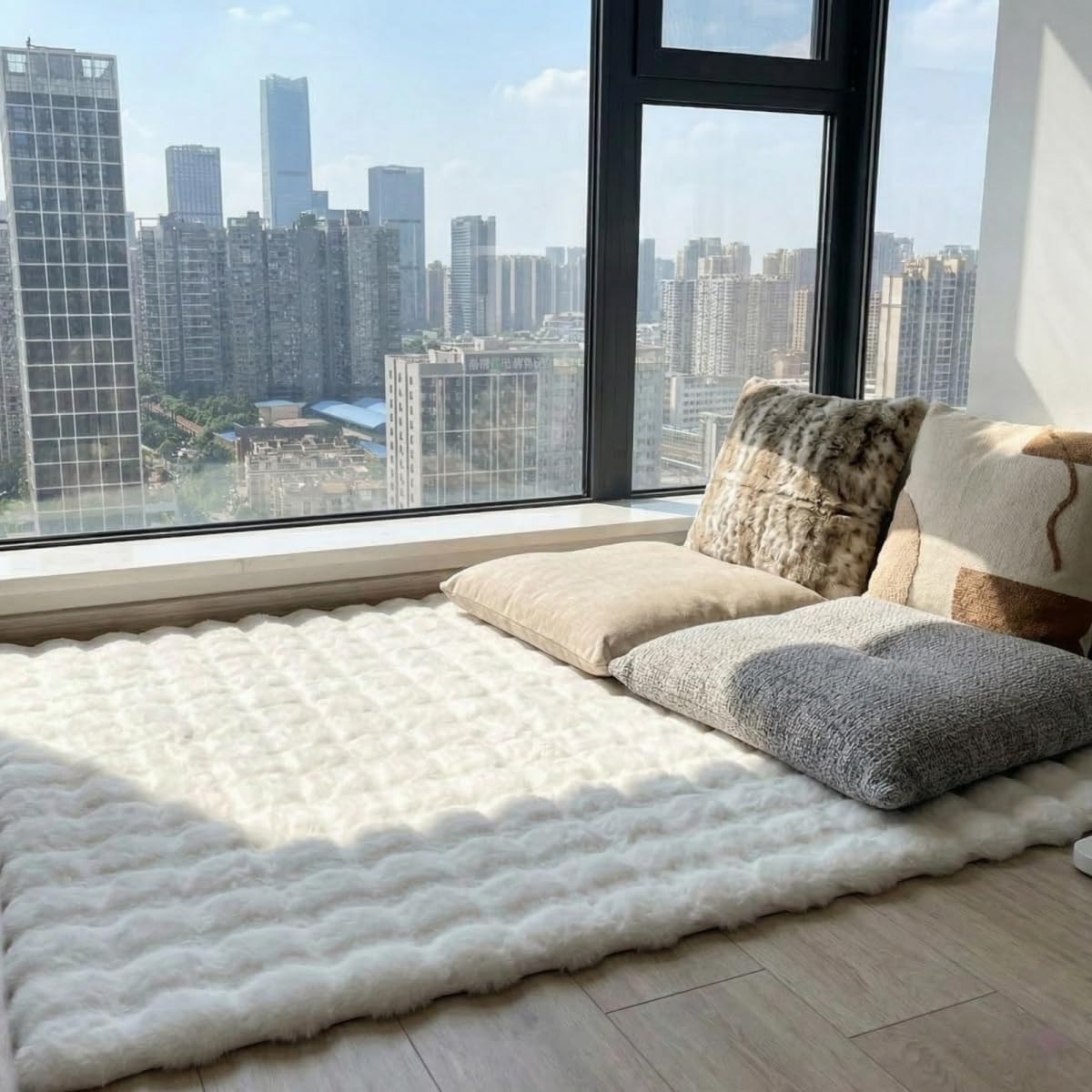 Faux Rabbit Fur Rug, 3D Bubble Fluffy Soft Runner, Rectangle Fuzzy Carpet for Living Room, Bedroom, Machine Washable Shaggy Rug,Soft rRug for Window Sill (Dusty Pink 39.3"×78.7")