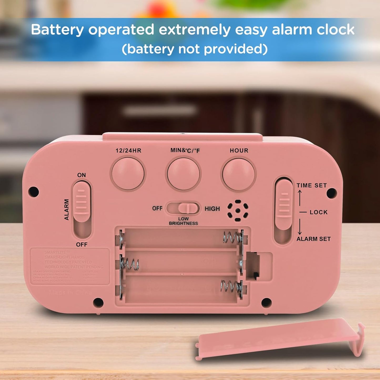 Peakeep Night Light Digital Alarm Clock with Indoor Temperature, Battery Operated Desk Small Clock (Light Salmon Pink)
